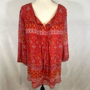 St. John’s bay Ruston red pleated peasant boho top size 3X